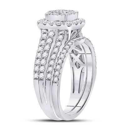 14k White Gold Princess Diamond Bridal Wedding Ring Set 1 Cttw