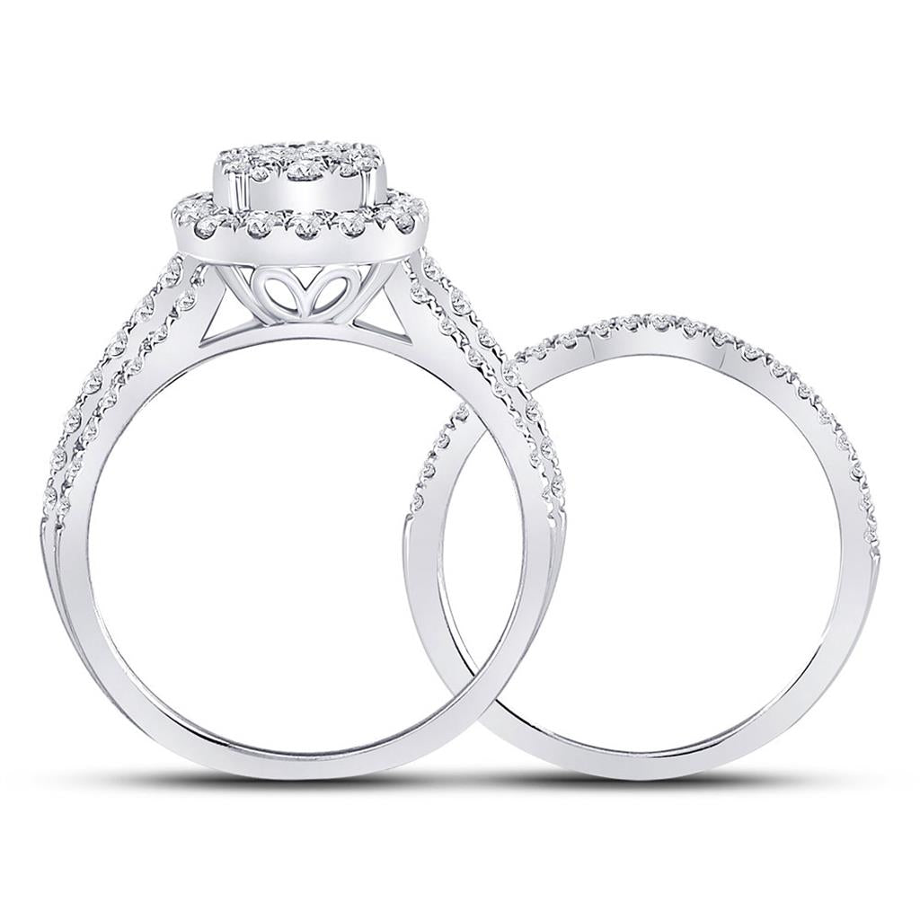 14k White Gold Princess Diamond Bridal Wedding Ring Set 1 Cttw