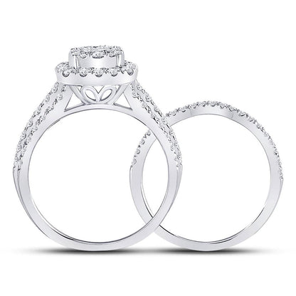14k White Gold Princess Diamond Bridal Wedding Ring Set 1 Cttw