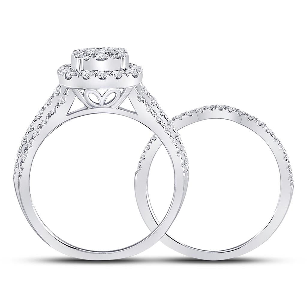 14k White Gold Princess Diamond Bridal Wedding Ring Set 1 Cttw