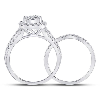14k White Gold Princess Diamond Bridal Wedding Ring Set 1 Cttw