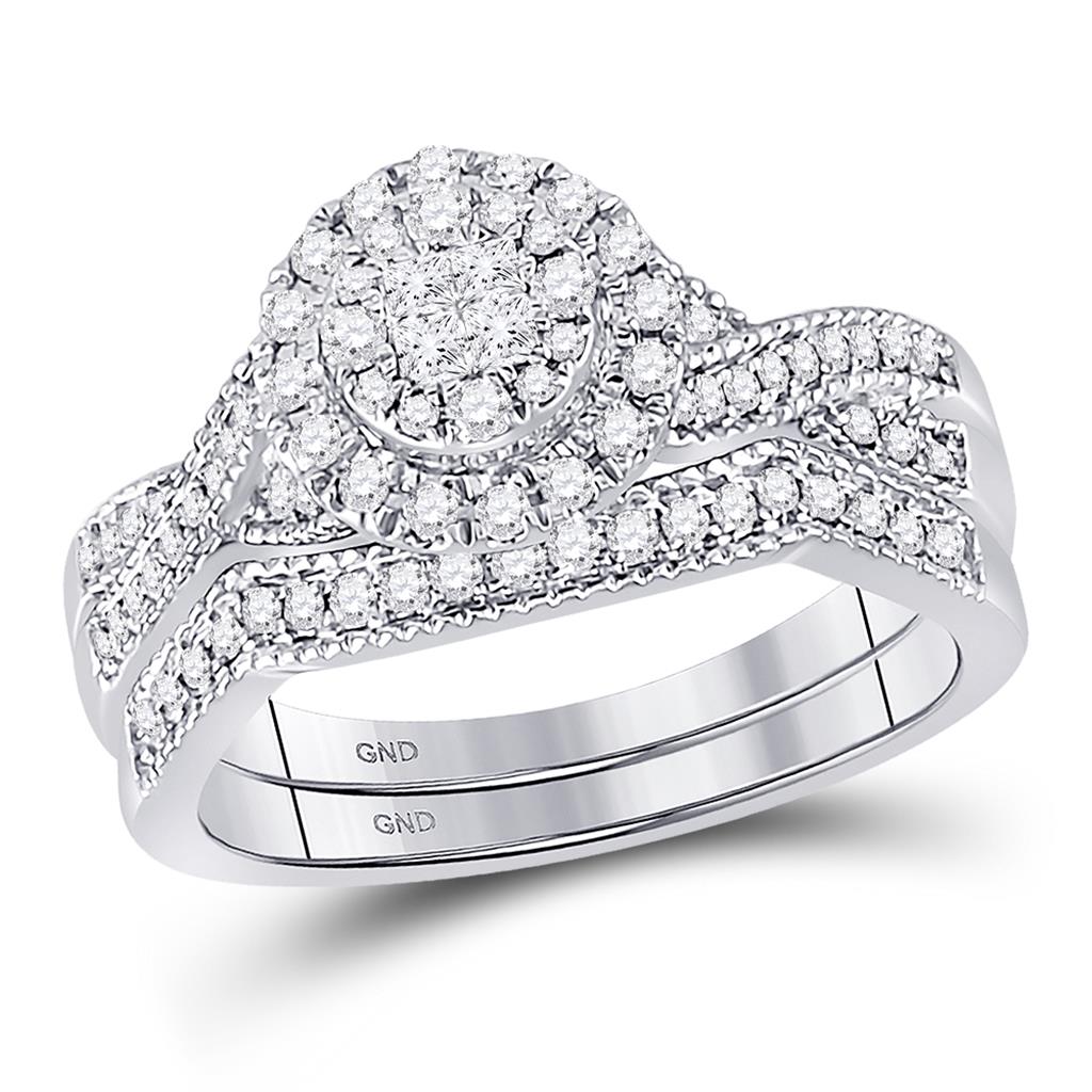 14k White Gold Princess Diamond Bridal Wedding Ring Set 1/2 Cttw