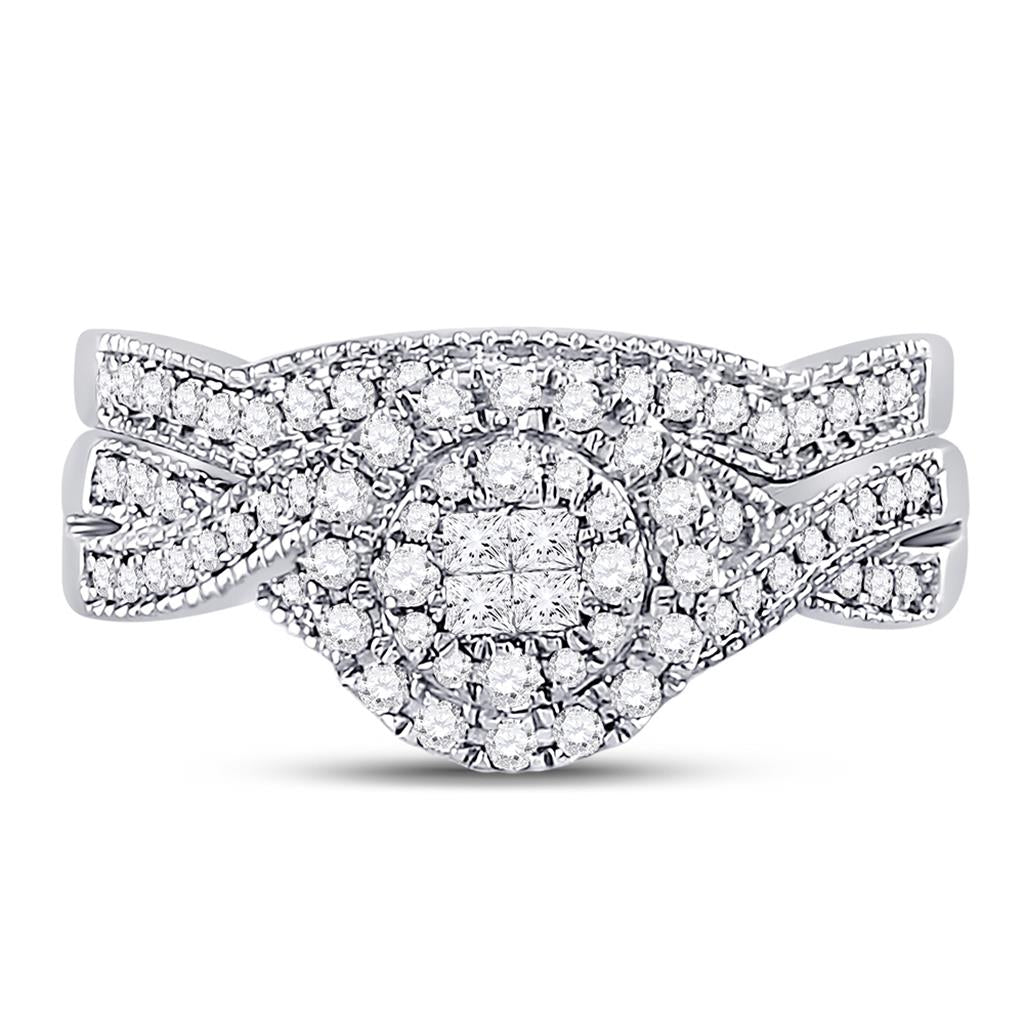 14k White Gold Princess Diamond Bridal Wedding Ring Set 1/2 Cttw