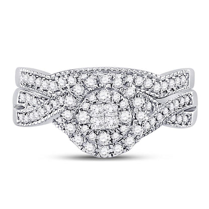 14k White Gold Princess Diamond Bridal Wedding Ring Set 1/2 Cttw
