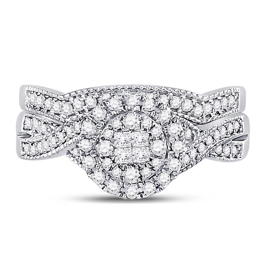 14k White Gold Princess Diamond Bridal Wedding Ring Set 1/2 Cttw