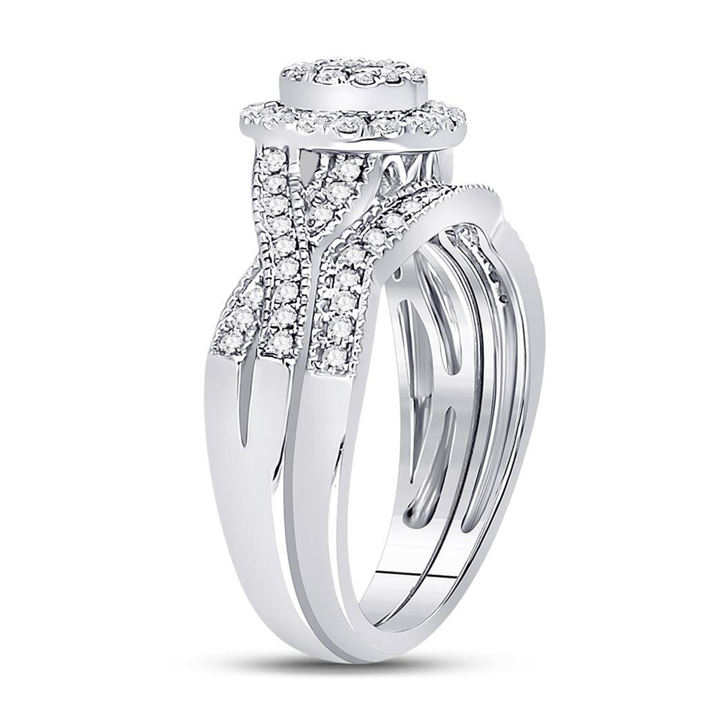 14k White Gold Princess Diamond Bridal Wedding Ring Set 1/2 Cttw