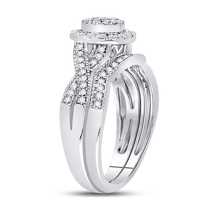 14k White Gold Princess Diamond Bridal Wedding Ring Set 1/2 Cttw