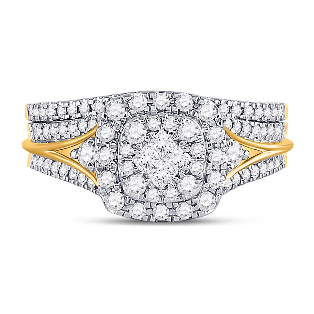 14k Yellow Gold Princess Diamond Bridal Wedding Ring Set 3/4 Cttw