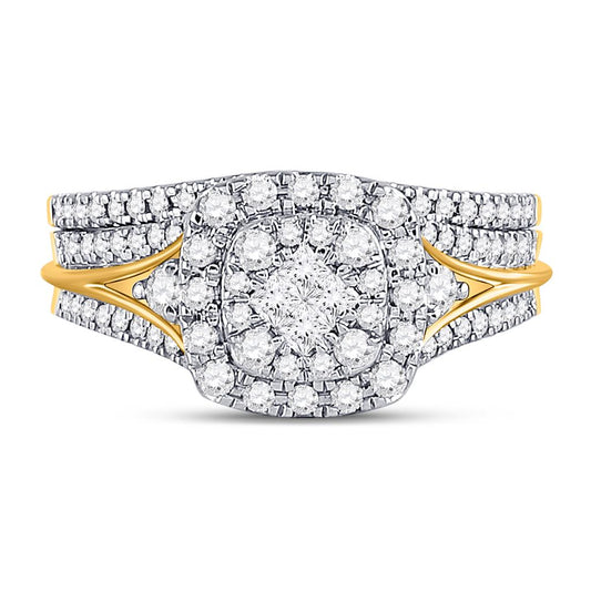 14k Yellow Gold Princess Diamond Bridal Wedding Ring Set 3/4 Cttw
