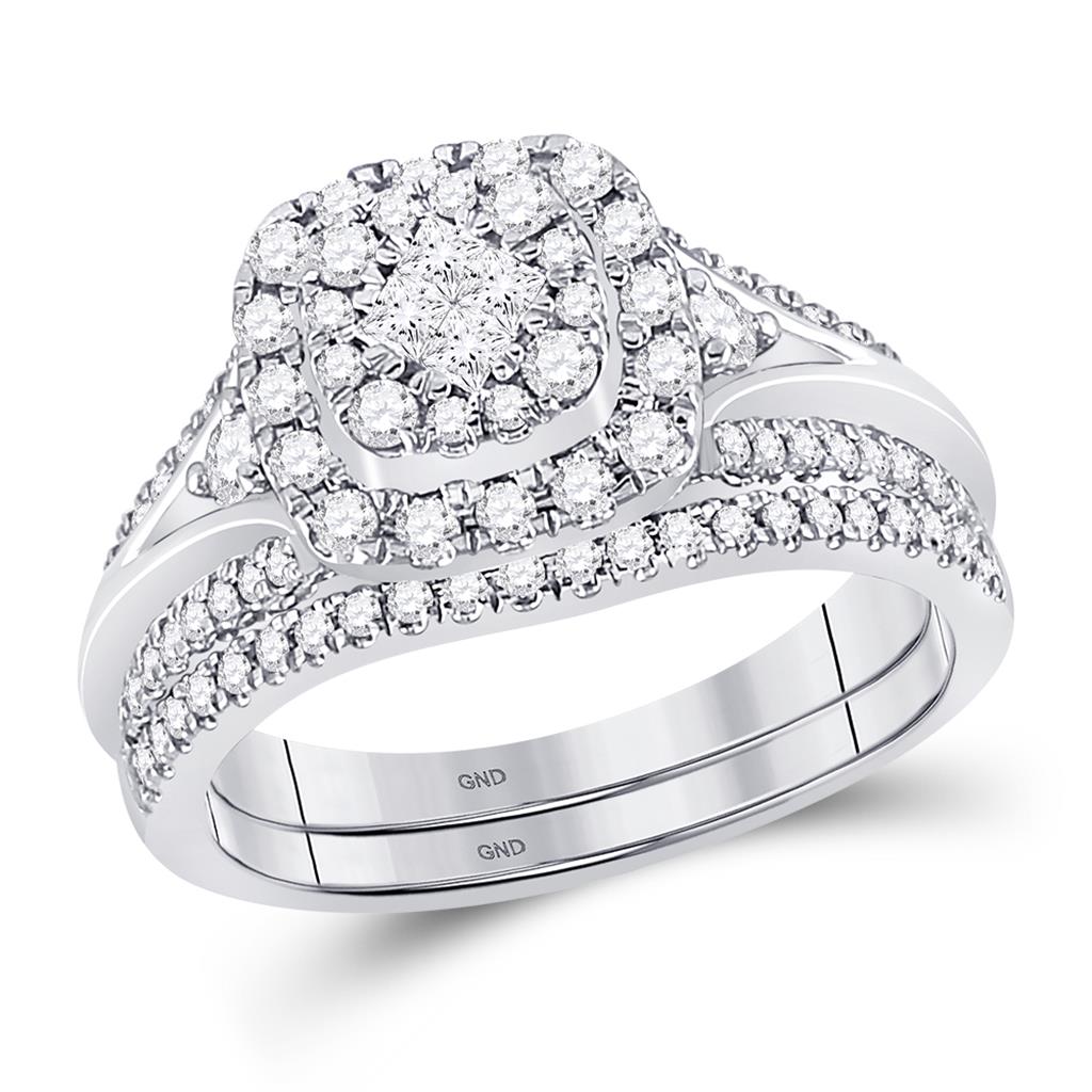 14k White Gold Princess Diamond Bridal Wedding Ring Set 3/4 Cttw