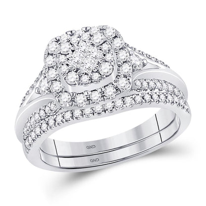 14k White Gold Princess Diamond Bridal Wedding Ring Set 3/4 Cttw