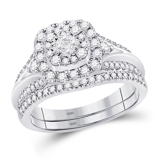 14k White Gold Princess Diamond Bridal Wedding Ring Set 3/4 Cttw