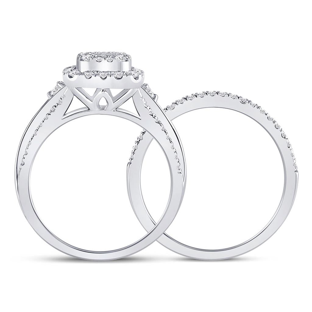 14k White Gold Princess Diamond Bridal Wedding Ring Set 3/4 Cttw