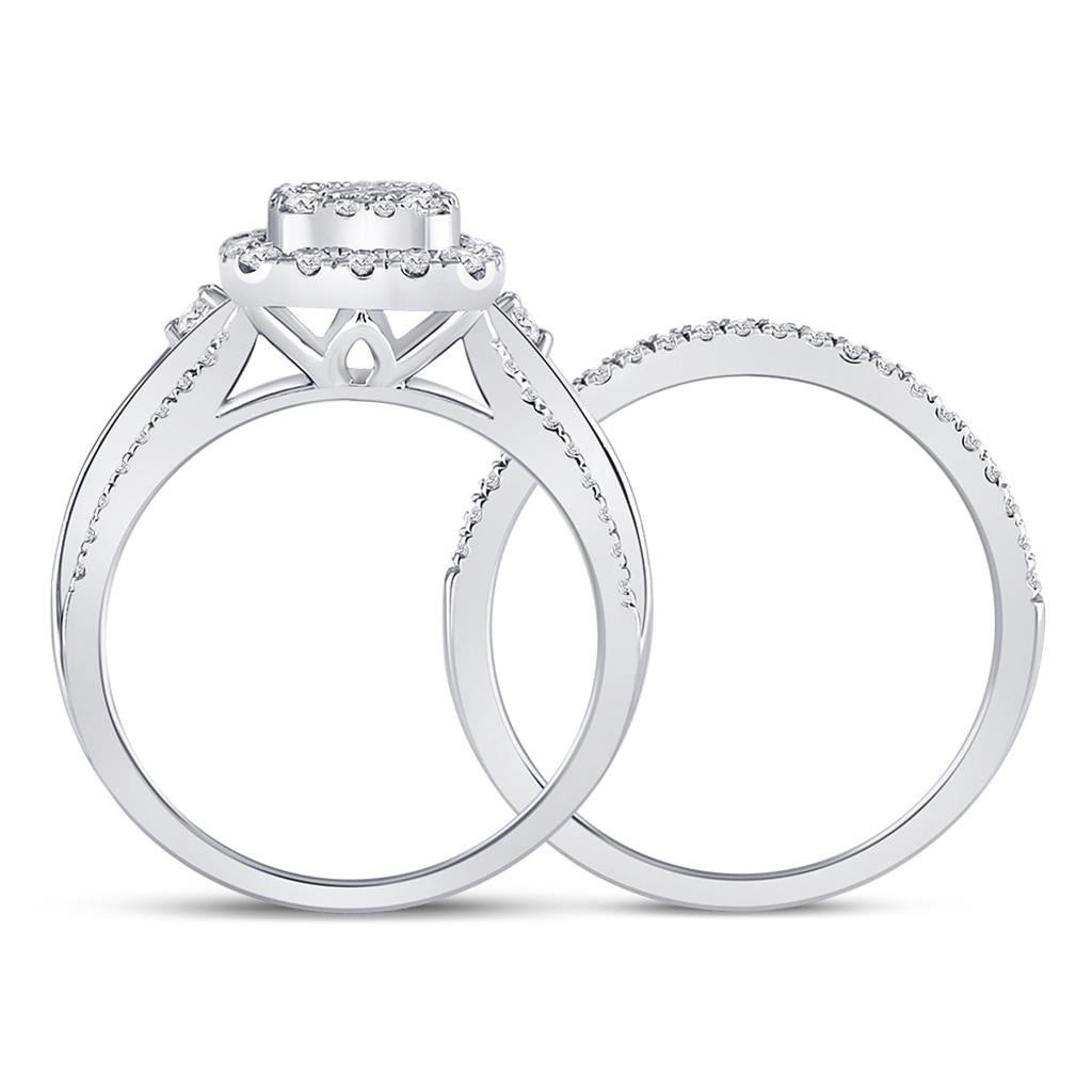 14k White Gold Princess Diamond Bridal Wedding Ring Set 3/4 Cttw