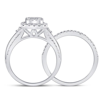 14k White Gold Princess Diamond Bridal Wedding Ring Set 3/4 Cttw