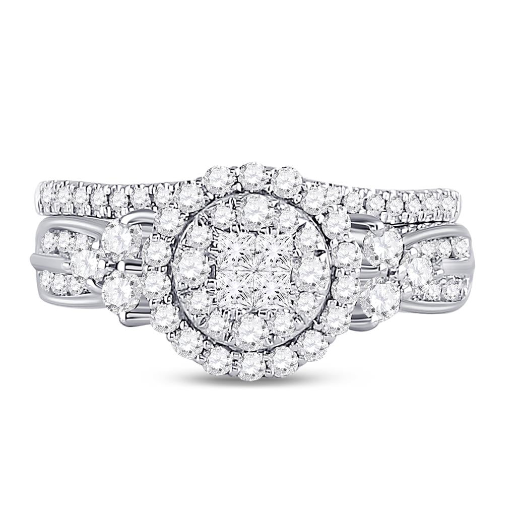 14k White Gold Princess Diamond Bridal Wedding Ring Set 1 Cttw