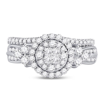 14k White Gold Princess Diamond Bridal Wedding Ring Set 1 Cttw