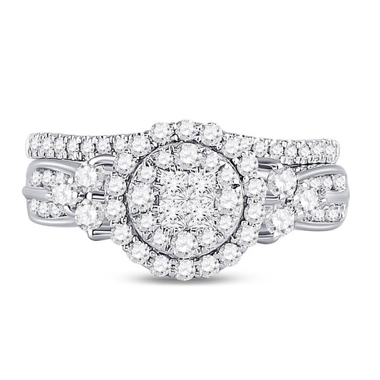 14k White Gold Princess Diamond Bridal Wedding Ring Set 1 Cttw