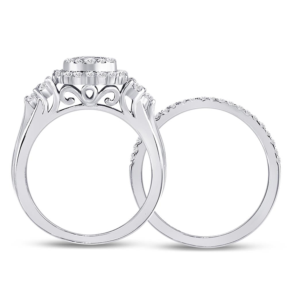 14k White Gold Princess Diamond Bridal Wedding Ring Set 1 Cttw