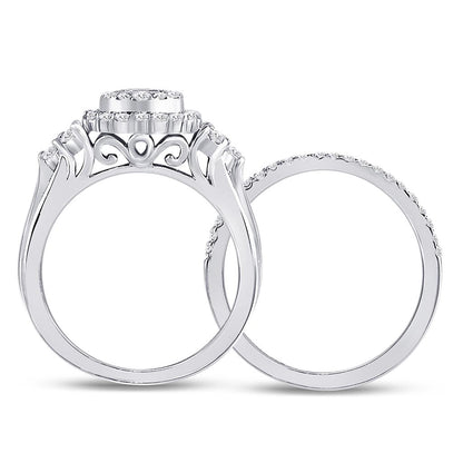 14k White Gold Princess Diamond Bridal Wedding Ring Set 1 Cttw