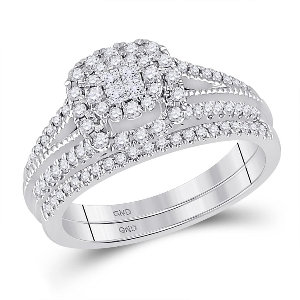 14k White Gold Princess Diamond Bridal Wedding Ring Set 1/2 Cttw
