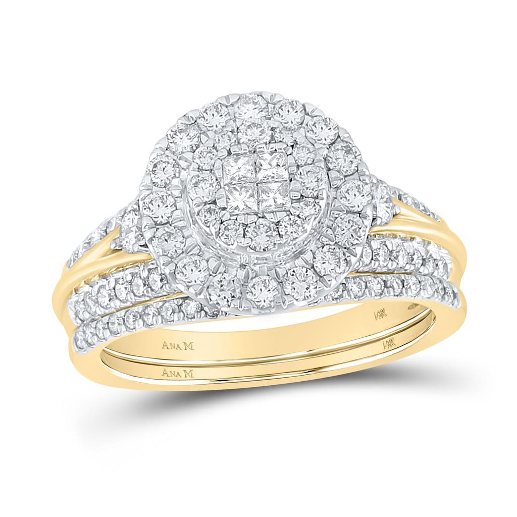 14k Yellow Gold Princess Diamond Bridal Wedding Ring Set 1 Cttw