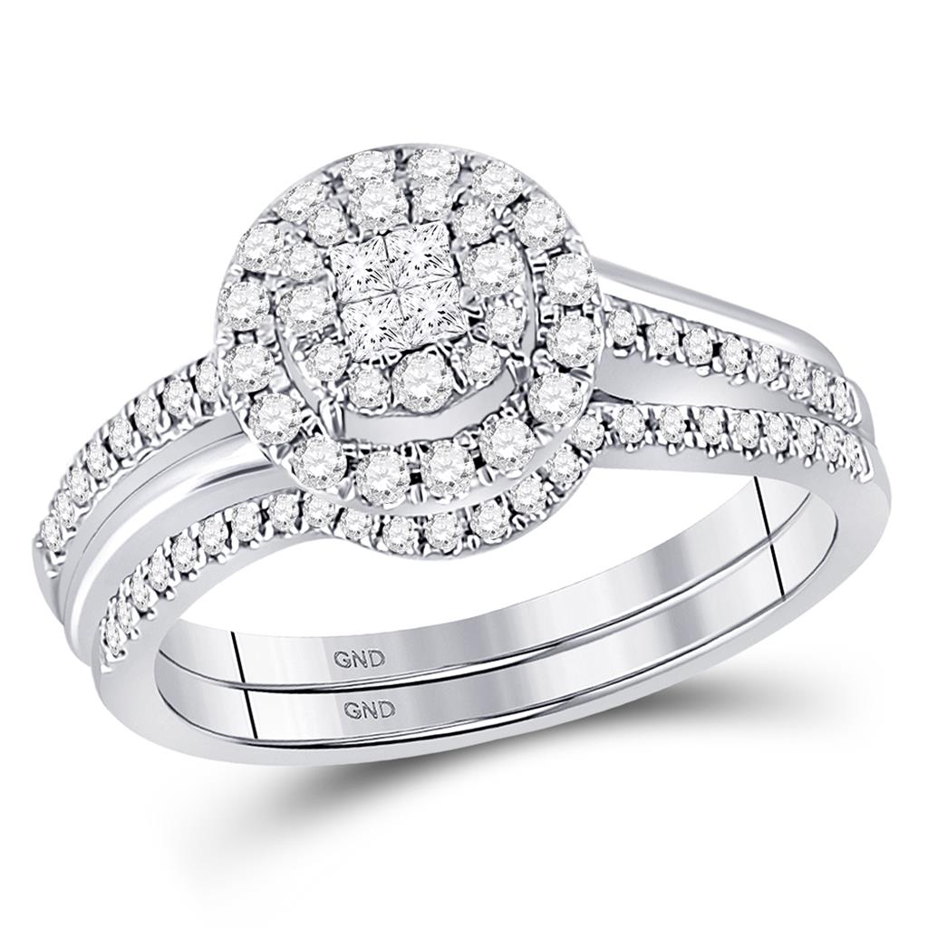 14k White Gold Princess Diamond Bridal Wedding Ring Set 1/2 Cttw