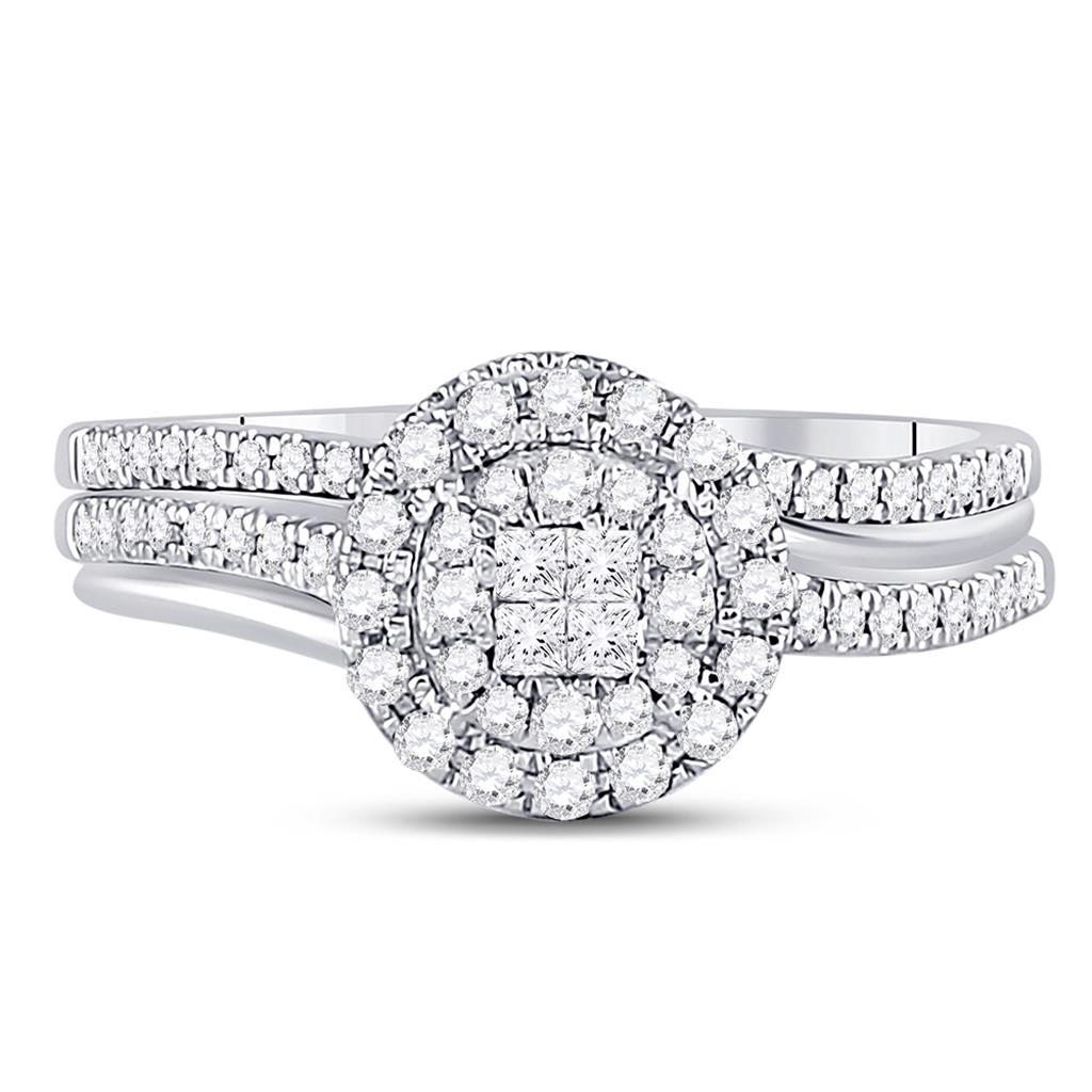 14k White Gold Princess Diamond Bridal Wedding Ring Set 1/2 Cttw