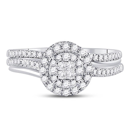 14k White Gold Princess Diamond Bridal Wedding Ring Set 1/2 Cttw