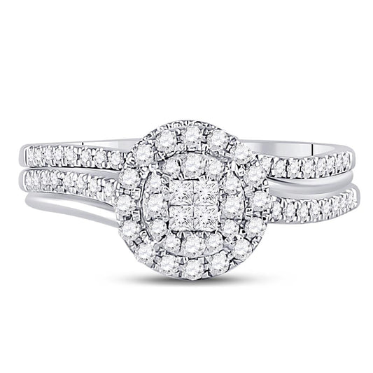 14k White Gold Princess Diamond Bridal Wedding Ring Set 1/2 Cttw