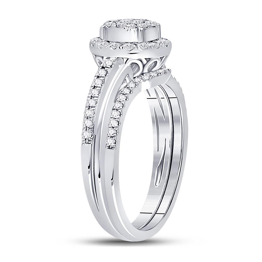 14k White Gold Princess Diamond Bridal Wedding Ring Set 1/2 Cttw