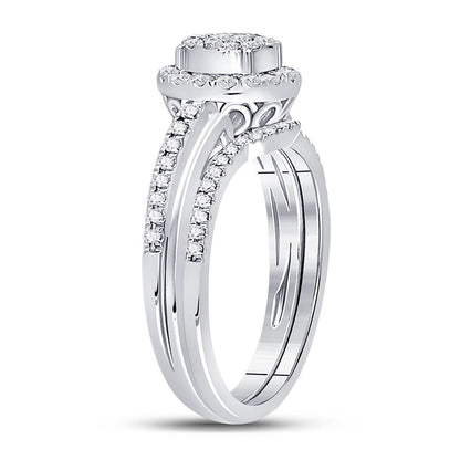 14k White Gold Princess Diamond Bridal Wedding Ring Set 1/2 Cttw