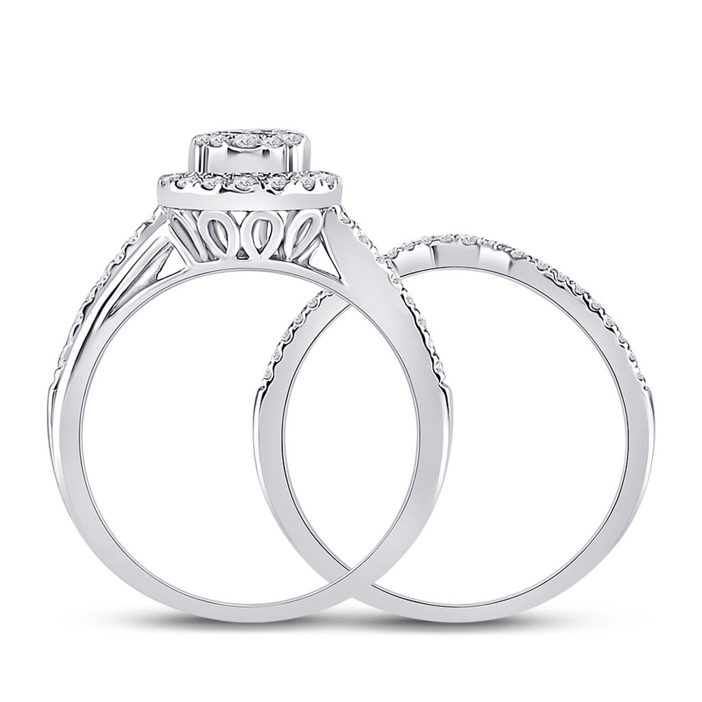 14k White Gold Princess Diamond Bridal Wedding Ring Set 1/2 Cttw