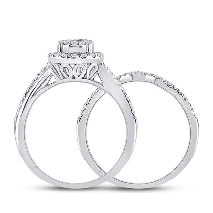 14k White Gold Princess Diamond Bridal Wedding Ring Set 1/2 Cttw