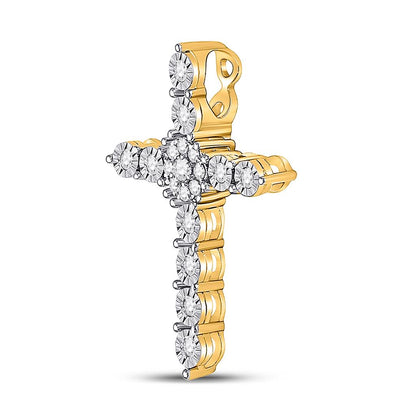 14k Yellow Gold Round Diamond Cross Pendant 1/4 Cttw