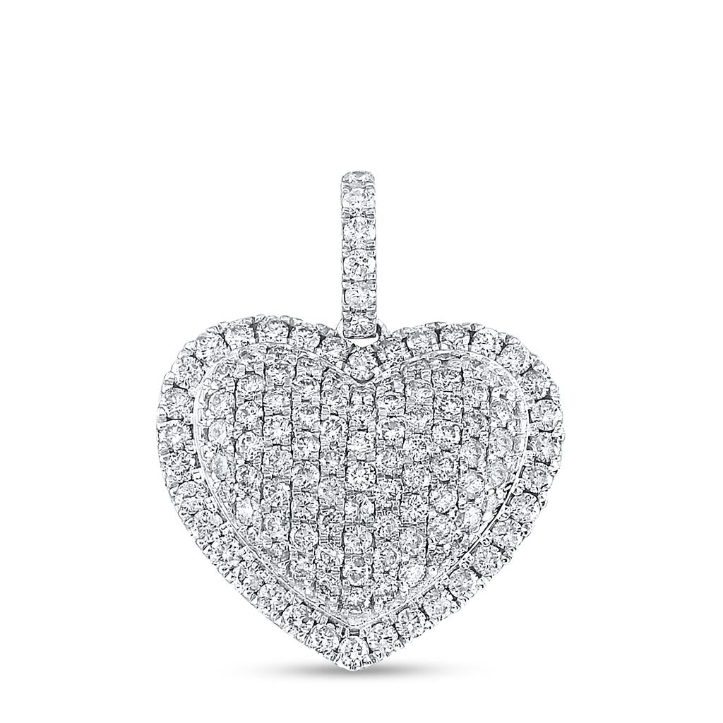 14k White Gold Round Diamond Heart Pendant 1-1/4 Cttw