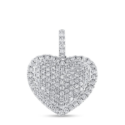 14k White Gold Round Diamond Heart Pendant 1-1/4 Cttw