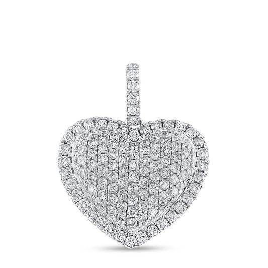 14k White Gold Round Diamond Heart Pendant 1-1/4 Cttw