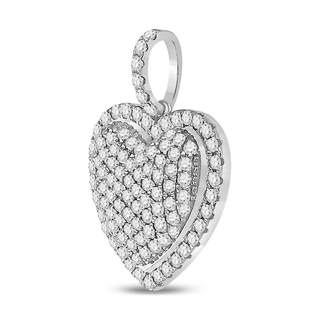 14k White Gold Round Diamond Heart Pendant 1-1/4 Cttw