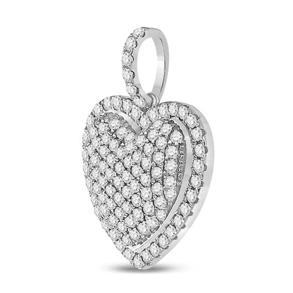 14k White Gold Round Diamond Heart Pendant 1-1/4 Cttw