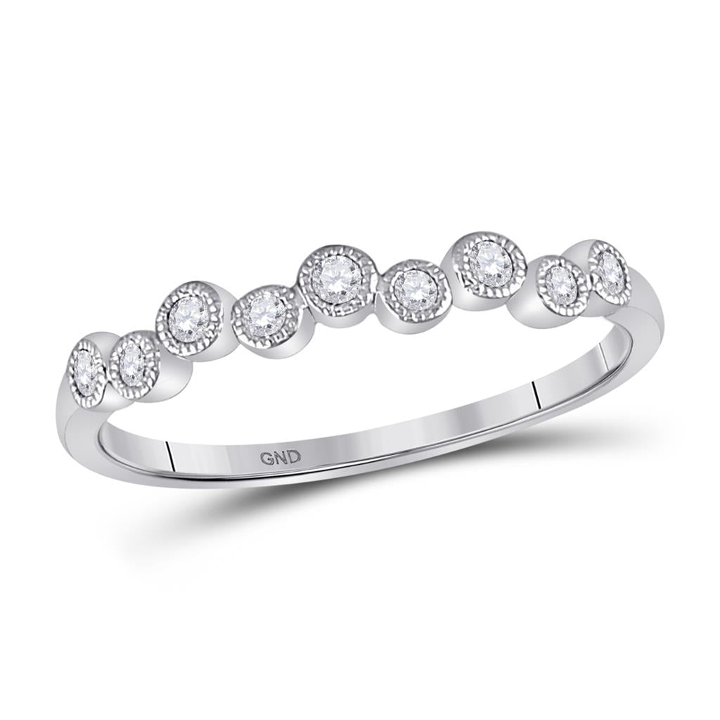 14k White Gold Round Diamond Stackable Band Ring 1/8 Cttw