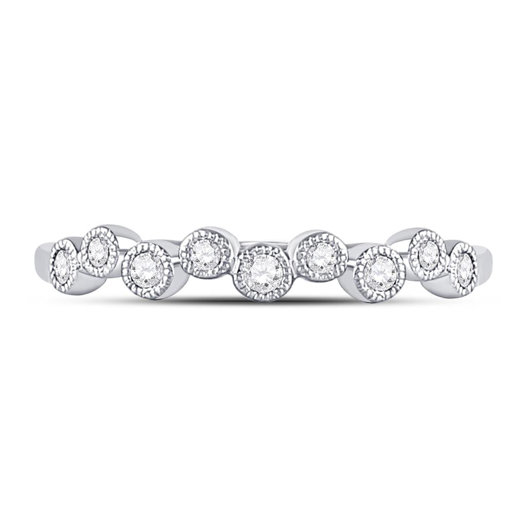14k White Gold Round Diamond Stackable Band Ring 1/8 Cttw