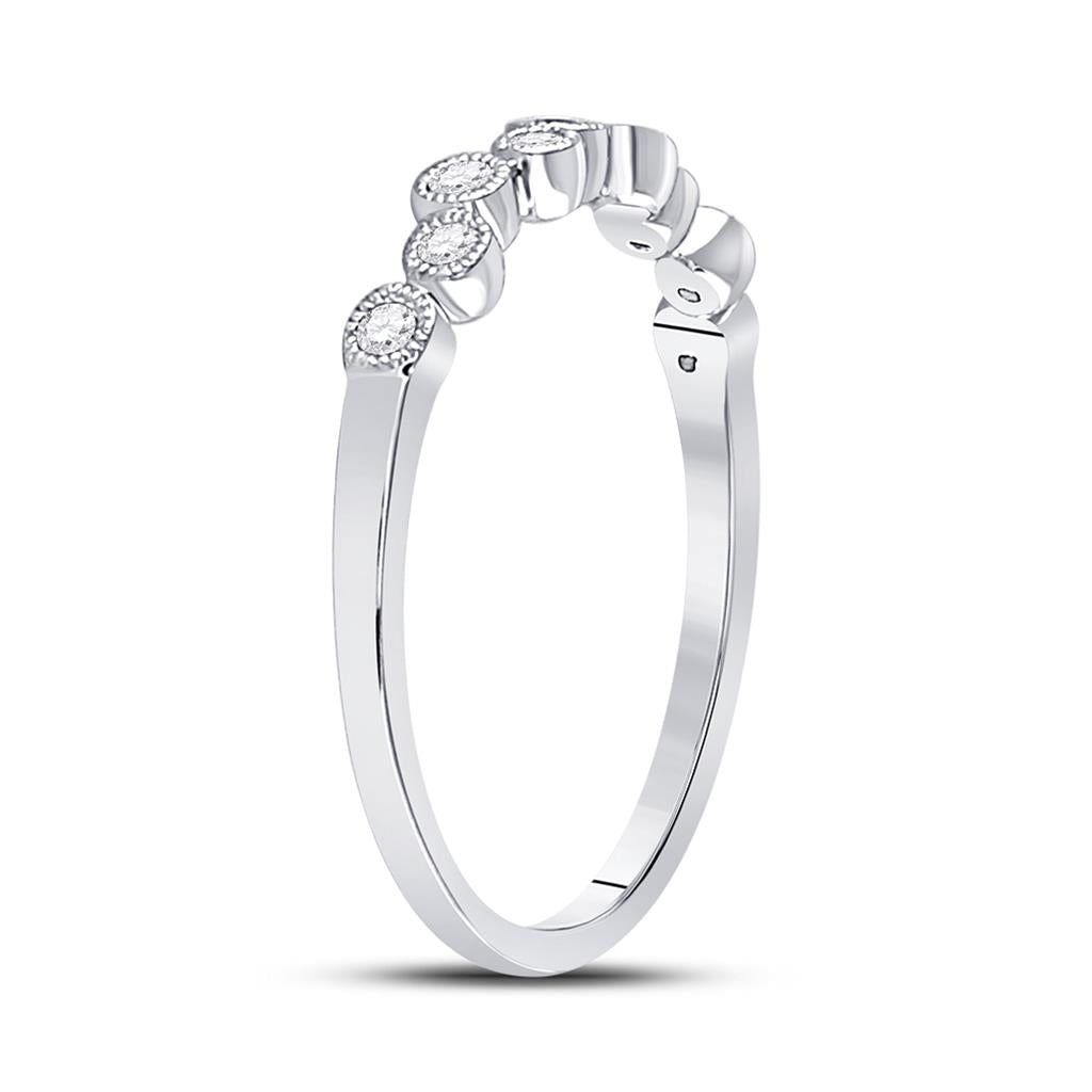 14k White Gold Round Diamond Stackable Band Ring 1/8 Cttw