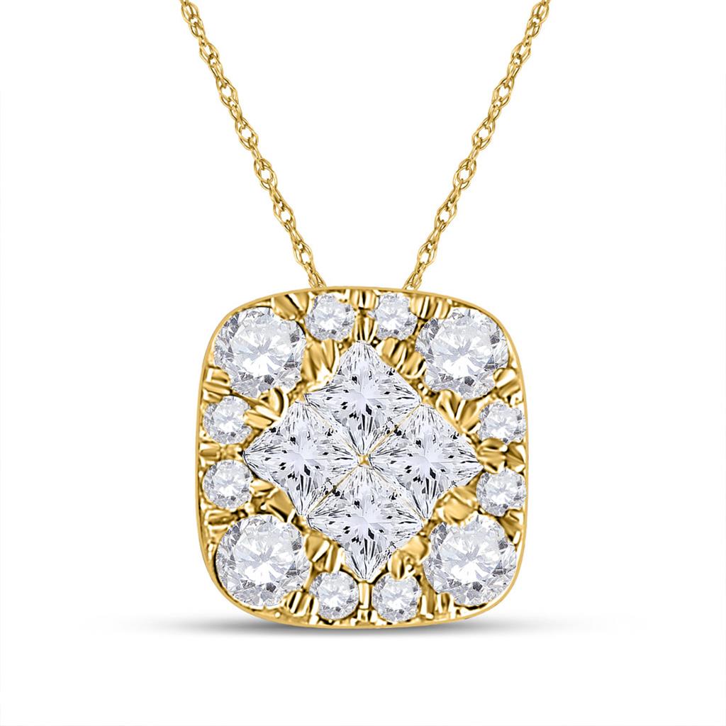 14k Yellow Gold Princess Diamond Square Pendant 1/4 Cttw