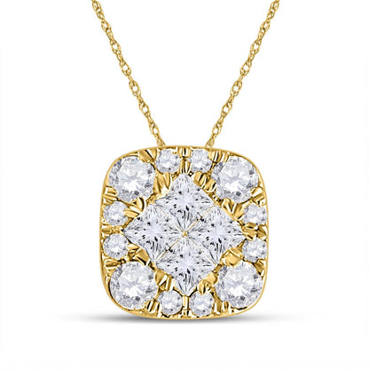 14k Yellow Gold Princess Diamond Square Pendant 1/4 Cttw