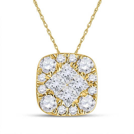 14k Yellow Gold Princess Diamond Square Pendant 1/4 Cttw