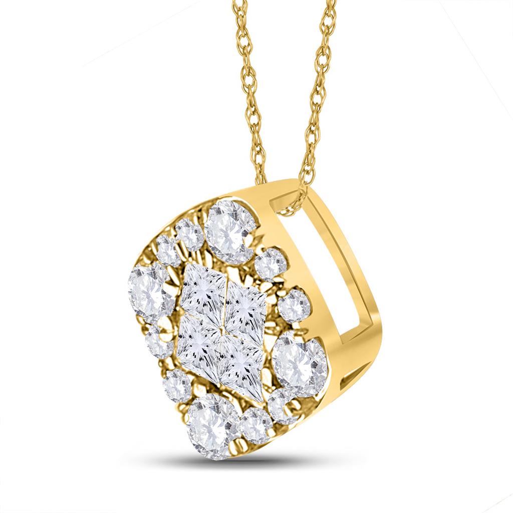 14k Yellow Gold Princess Diamond Square Pendant 1/4 Cttw
