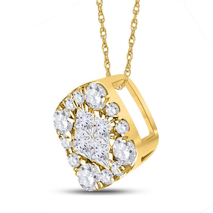 14k Yellow Gold Princess Diamond Square Pendant 1/4 Cttw