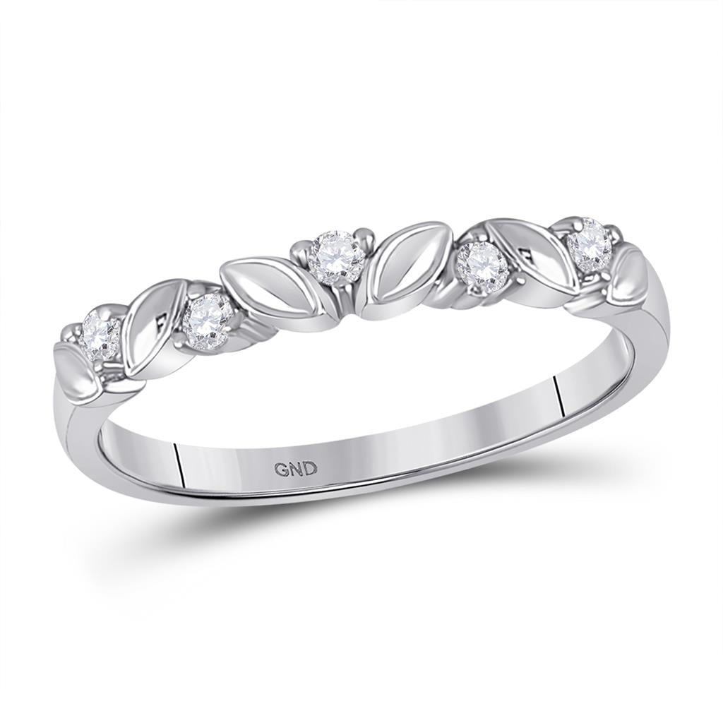 14k White Gold Round Diamond 5-Stone Stackable Band Ring 1/10 Cttw