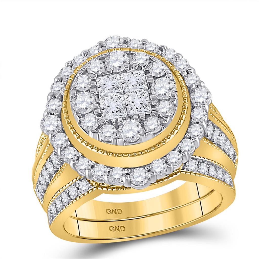 14k Yellow Gold Princess Diamond Bridal Wedding Ring Set 2 Cttw